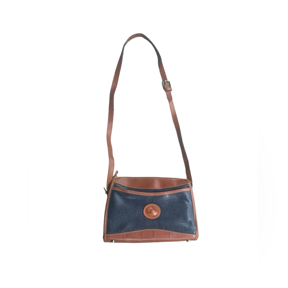 Vintage Dooney & Bourke All Weather Leather Tan and Navy Blue Crossbody Bag